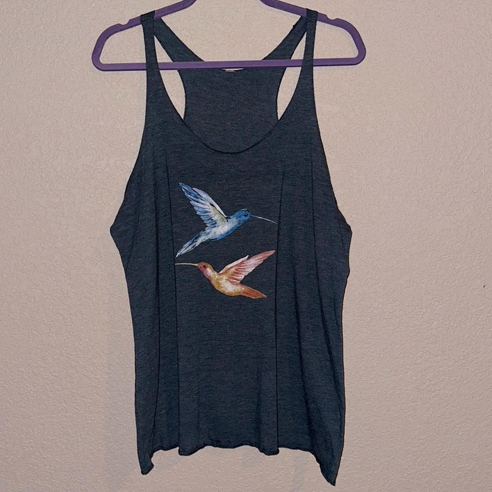 Hummingbird Image Racer Back Tank Top - Heather blue xxl